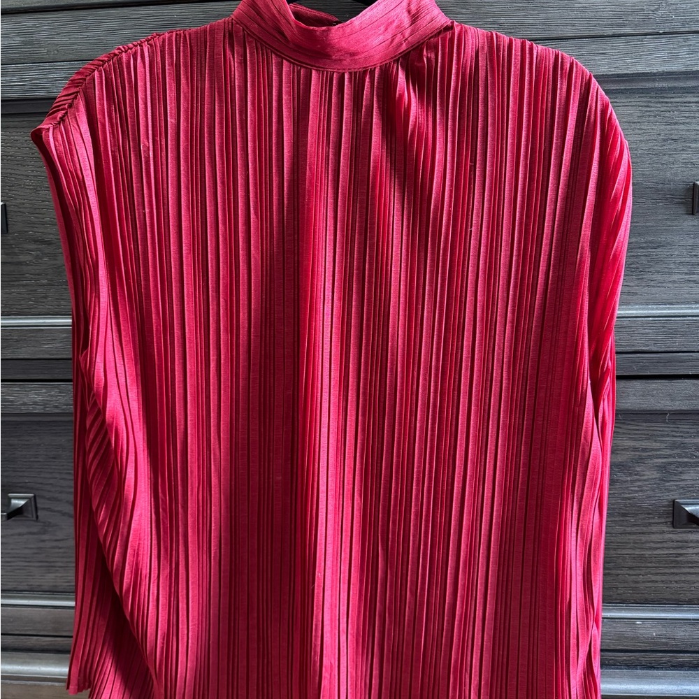 Massimo Dutti Vibrant Red Pleated Blouse SIZE S NWT